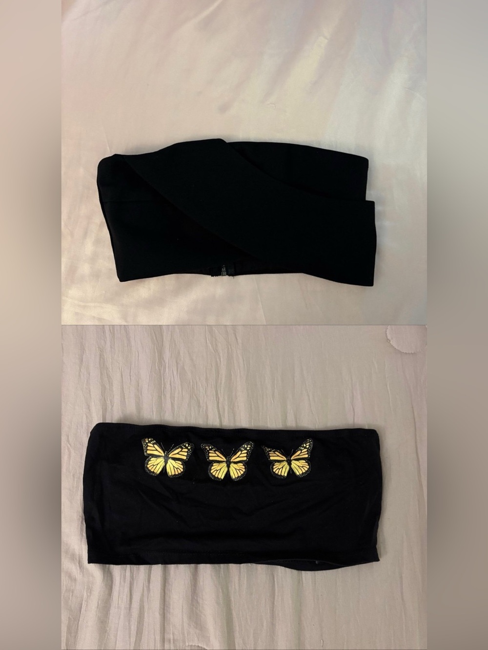 Tobi Black Bandeau Top with Zipper Accent (XS) & SHEIN Black Bandeau Top (S)